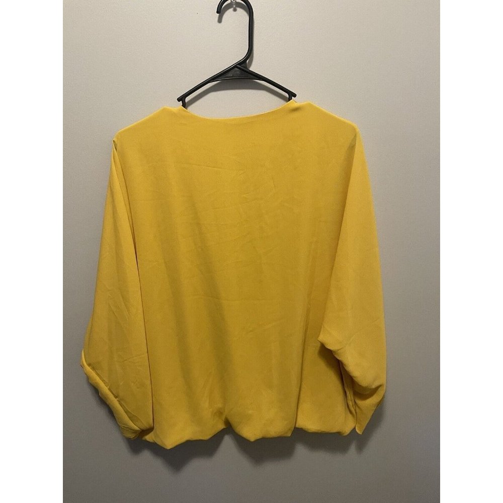 Tahari TV Neck Front zipper long batwing sleeve yellow/gold Blouson Blouse Siz M - Picture 4 of 4